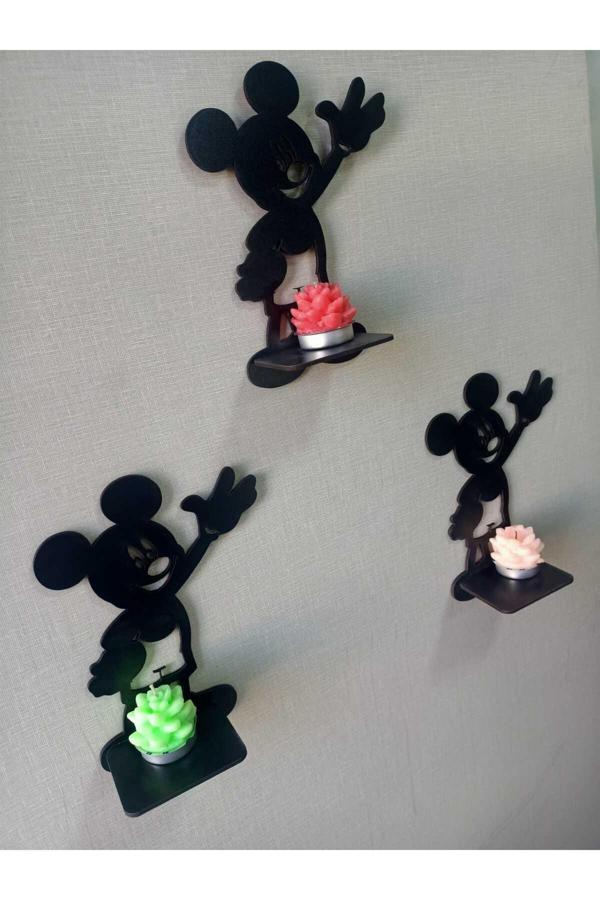 Dekor Treni Mickey Mouse Ahşap Dekoratif Duvar Mumluk Seti - Image 1