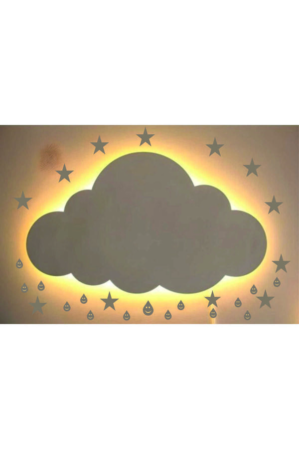 İlk Hediyem Yıldızlı Bulutlu Ve Damlalı Peri Ledli Sarı Işıklı Duvar Dekor Ürünü - Image 1