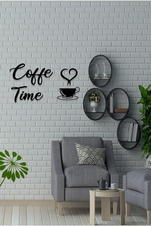 Leylaser Duvar Için Ahşap Mdf Kahve Köşesi Coffee Time Yazısı 3Mm - Image 1