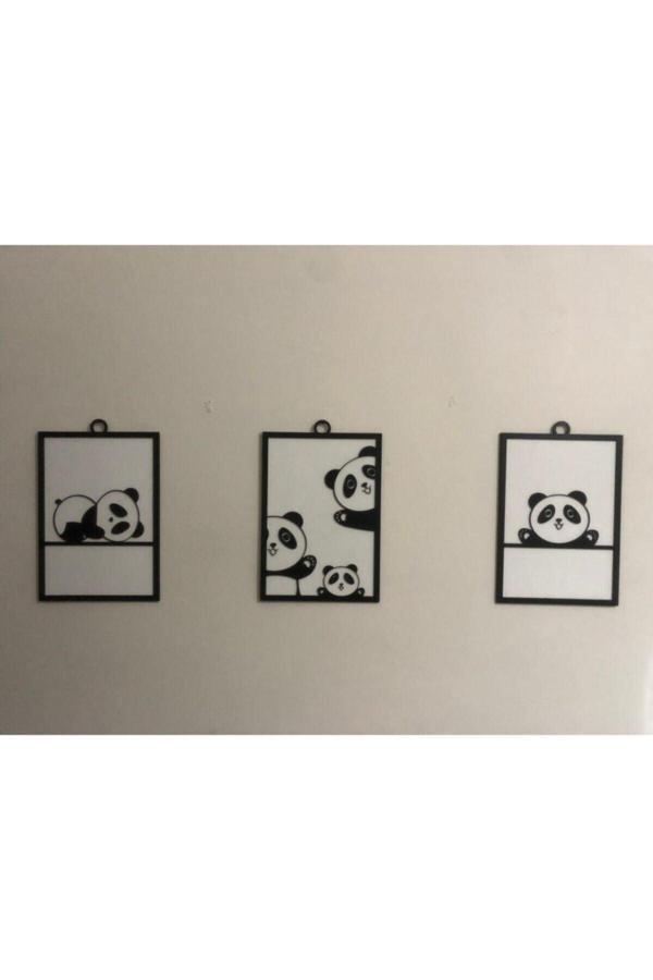 Luna Lazer 3 Lü Panda Duvar Dekorasyonu Süsü Tablo - Image 1