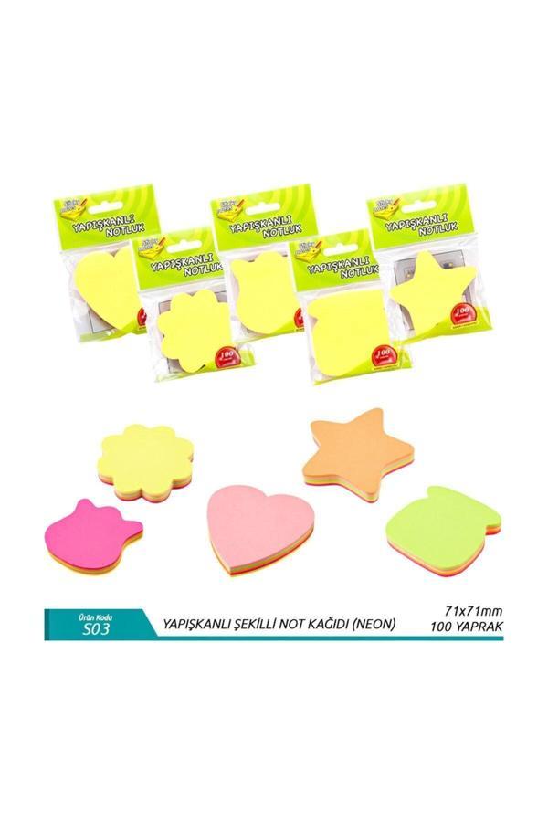 Red Apple S03 Yapışkanlı Not Kağıdı Şekilli 100 Yaprak Neon Renk Karışık Desenlerde 1 Adet Index - Image 1
