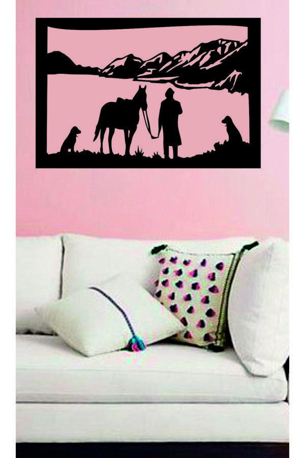 Dekor Treni Yalnız Kovboy Dekoratif Ahşap Duvar Dekoru - Image 1