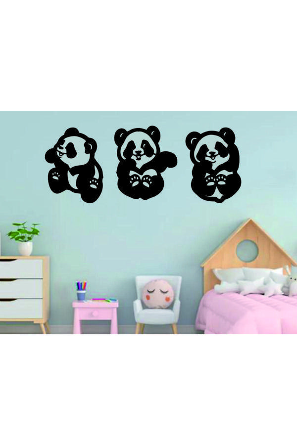 Dekor Treni 3'Lü Panda Dekoratif Ahşap Duvar Dekoru - Image 1