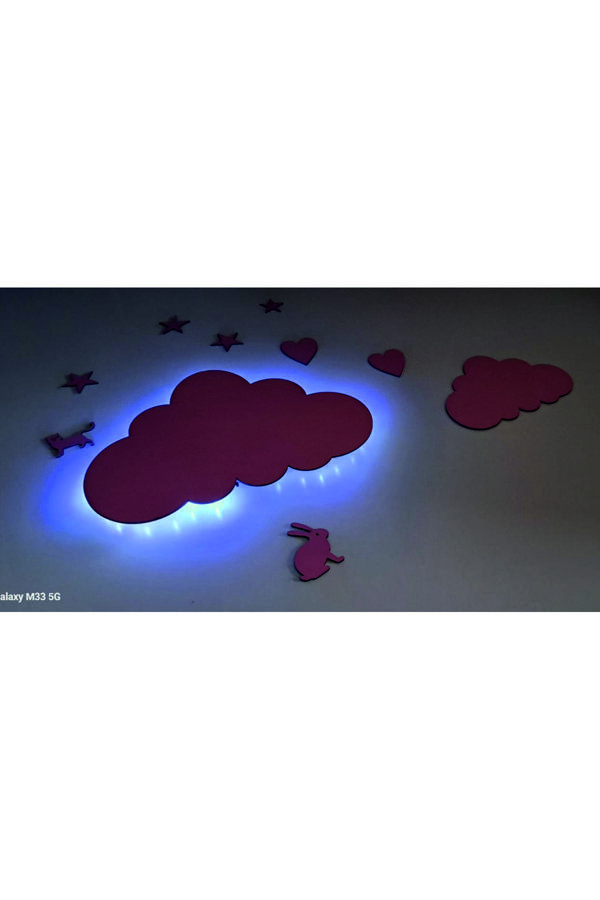 İlk Hediyem Peri Ledli Pembe Bulut Yıldız Ve Hayvanlar Bebek-Çocuk Ve Genç Odası Ahşap Gece Lambası - Image 1