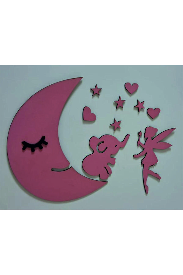 İlk Hediyem Peri,Fil,Gülen Ay Ve Yıldız Çocuk - Bebek Odası Duvar Dekor Seti - Image 1