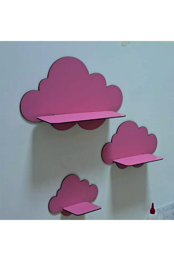 İlk Hediyem Raflı Pembe Bulut Çocuk - Bebek Odası Duvar Dekor Seti - Image 1