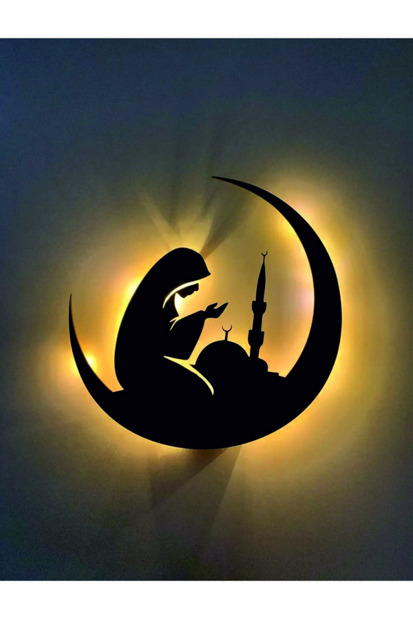 İlk Hediyem Sarı Led Işıklı Dua Eden Kız, Cami Ve Hilal - Image 1