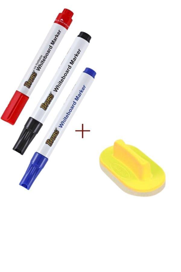 Brons 3 Adet Tahta Kalemi ( Mavi Kırmızı Siyah Renk ) Yanında 1 Adet Tahta Silgisiyle Birlikte T.S - Image 1