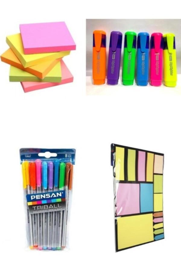 Pensan 13 Parça Kırtasiye Seti ( Renkli Tükenmez Kalem + Post-It + Fosforlu Kalem + A4 Post-It Seti - Image 1