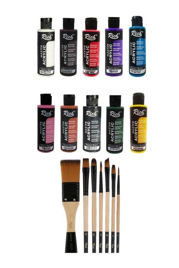 Rich Akrilik Boya 10'Lu Profesyonel Karma Fırça 7'Li Set - Image 1