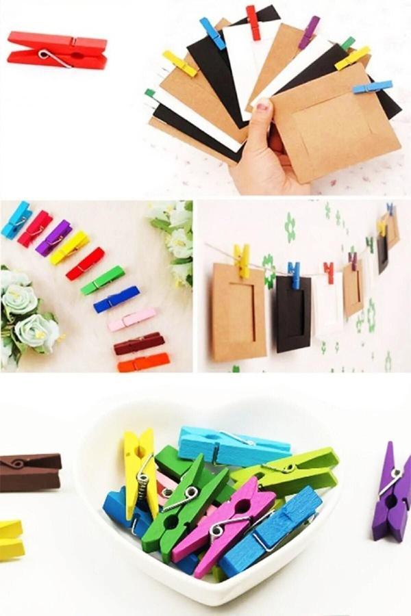 Mekafix Renkli Mini 50 Adet Fotoğraf Mandalı Ve Naturel Mini 50 Adet Fotoğraf Mandalı - Image 1