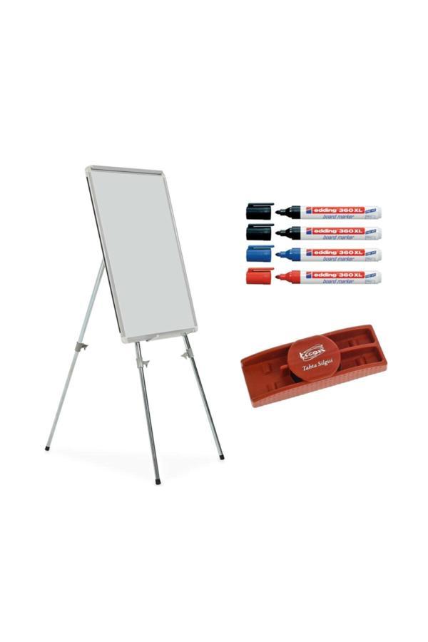 İnter Teleskopik Ayaklı Yazı Tahtası 50 X 70 Cm + 4 Adet Tahta Kalemi + Silgi - Image 1