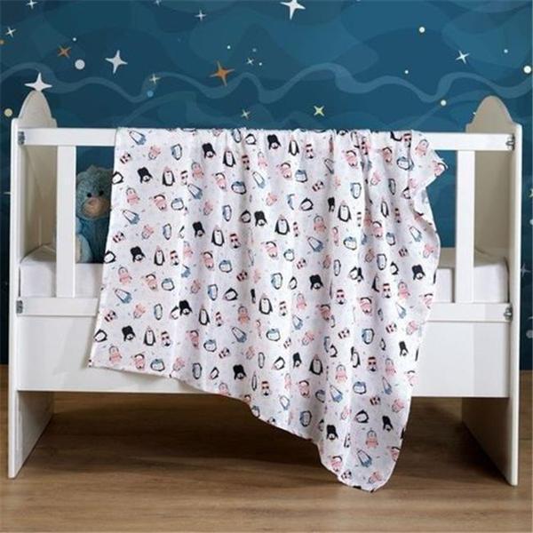 Vagonik Pembe Desenli Bebek Çok Amaçlı Büyük Boy Müslin Örtü & Battaniye 100x120 - Image 1