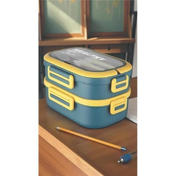 Akayev 1650ml İki Katlı 4 Bölmeli Çelik Yemek Kabı Mavi - Image 1