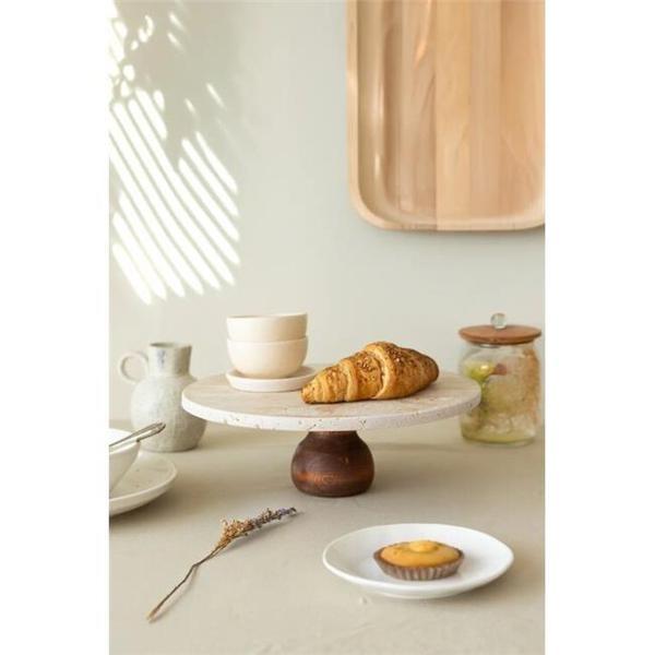 Akayev Traverten 25 Cm Ahşap Ayaklı Yuvarlak Sunumluk - Image 1