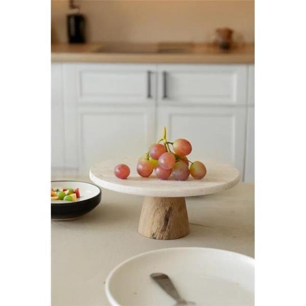 Akayev Traverten 28 Cm Ahşap Konik Ayaklı Yuvarlak Sunumluk - Image 1