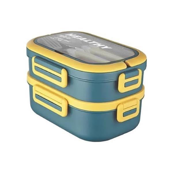 Tohana 1650ml İki Katlı 4 Bölmeli Çelik Yemek Kabı Mavi - Image 1