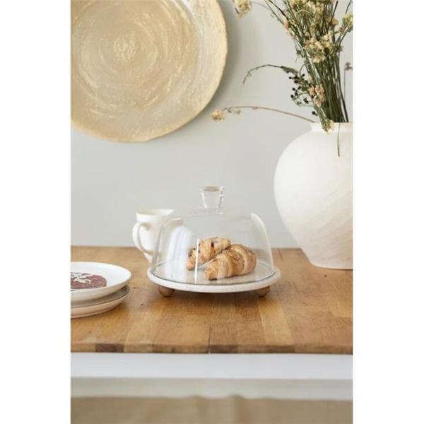 Akayev Traverten 25 Cm Ahşap Boncuk Ayaklı Cam Fanus - Image 1