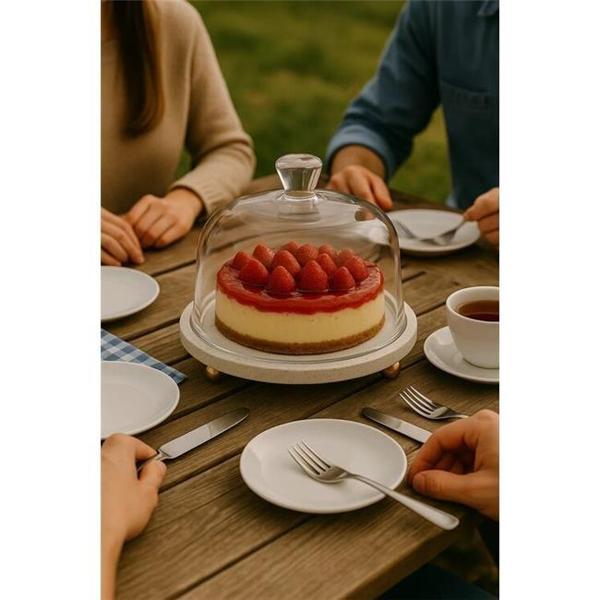 Akayev Traverten 25 Cm Altın Boncuk Ayaklı Cam Fanus - Image 1