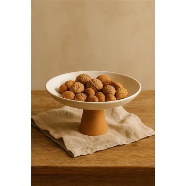 Akayev Porselen Ahşap Ayaklı 25 Cm Sunumluk Meyvelik - Image 1