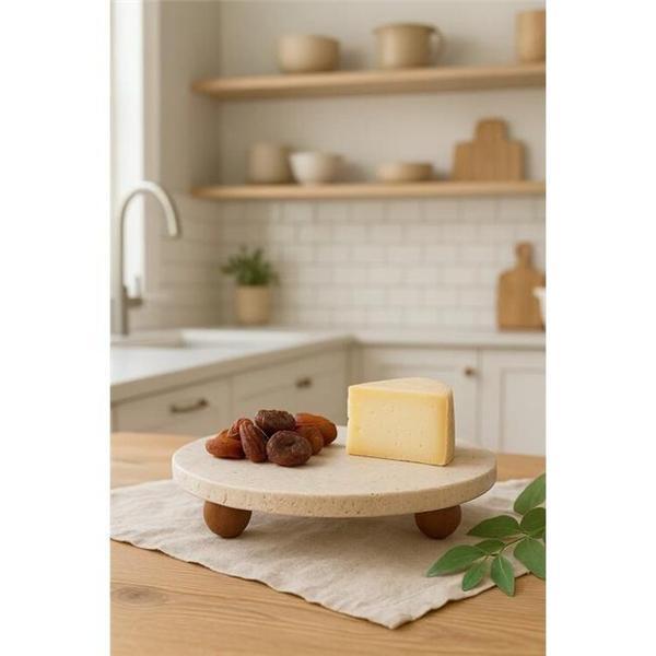 Akayev Traverten 19 Cm Ahşap Boncuk Ayaklı Sunumluk - Image 1