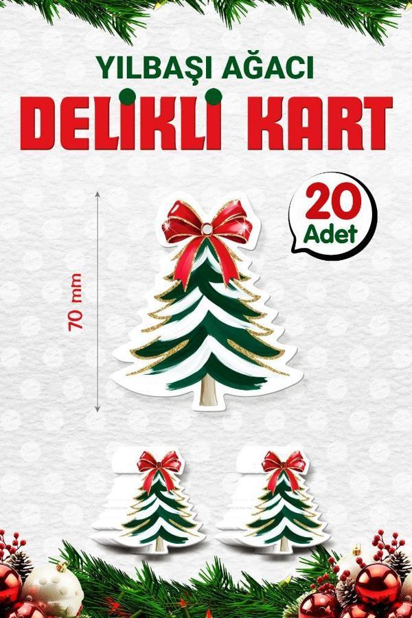 Yılbaşı Kartı Çam Ağacı  Etiket (DELİKLİ) 7 Cm 20 Adet-T1536 - Image 1