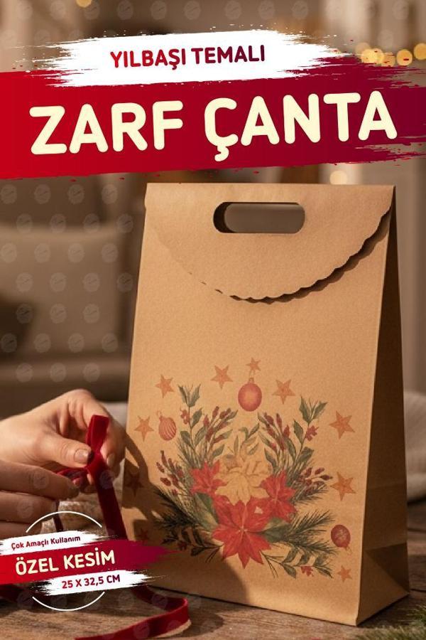 Yılbaşı Kokina Baskılı Zarf Model Karton Çanta 25 X 32,5X4,5 Cm 1 Adet ,yılbaşı Hediye Kutusu-T1537 - Image 1