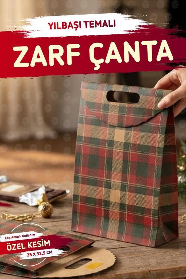 Yılbaşı Ekose Baskılı Zarf Model Karton Çanta 25 X 32,5X 4,5Cm 1 Adet ,yılbaşı Hediye Kutusu-T1538 - Image 1