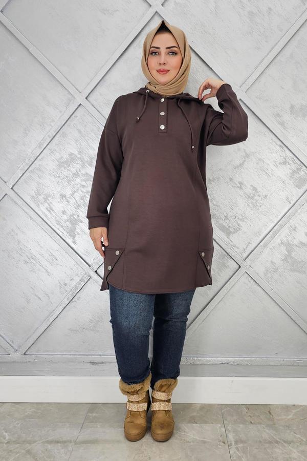 KADIN ÇIT ÇITLI KAPÜŞONLU TESETTÜR TUNİK - Image 1