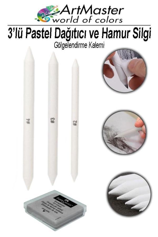 Gölgelendirme Kalemi Pastel Dağıtıcı 3 Lü 1 Paket Ve 1 Adet Hamur Silgi Kalemi Kara Kalem Dağıtıcı Kalem Kaynaştırma - Image 1