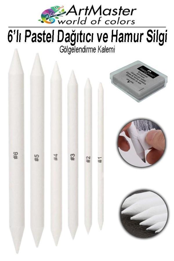 Gölgelendirme Kalemi Pastel Dağıtıcı 6 Lı 1 Paket Ve 1 Adet Hamur Silgi Kalemi Kara Kalem Dağıtıcı Kalem Kaynaştırma - Image 1