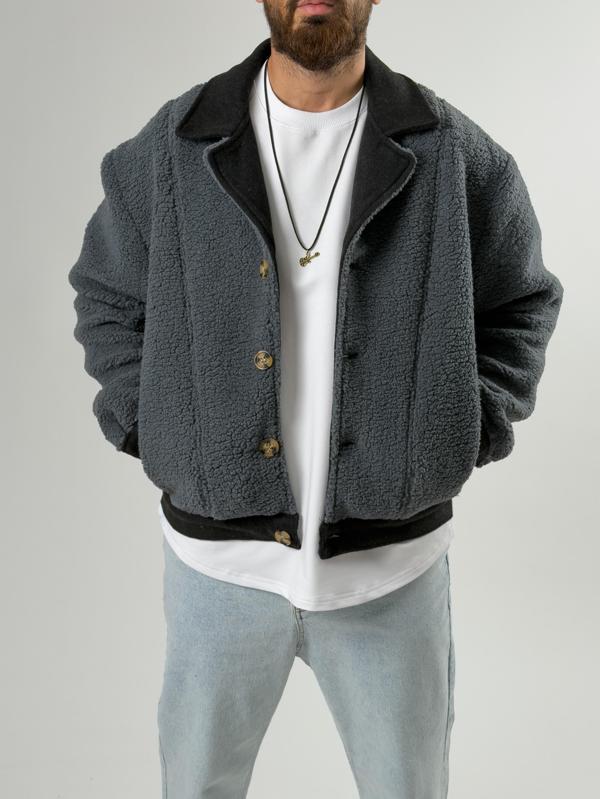 Erkek Kaşe Detaylı İndigo Peluş Hırka COC2577 - Image 1