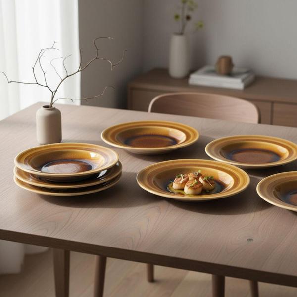 GÜRAL PORSELEN Valeron 6 Adet 22 Cm Çukur Yemek Tabağı  Reaktif Saura 137 - Image 1