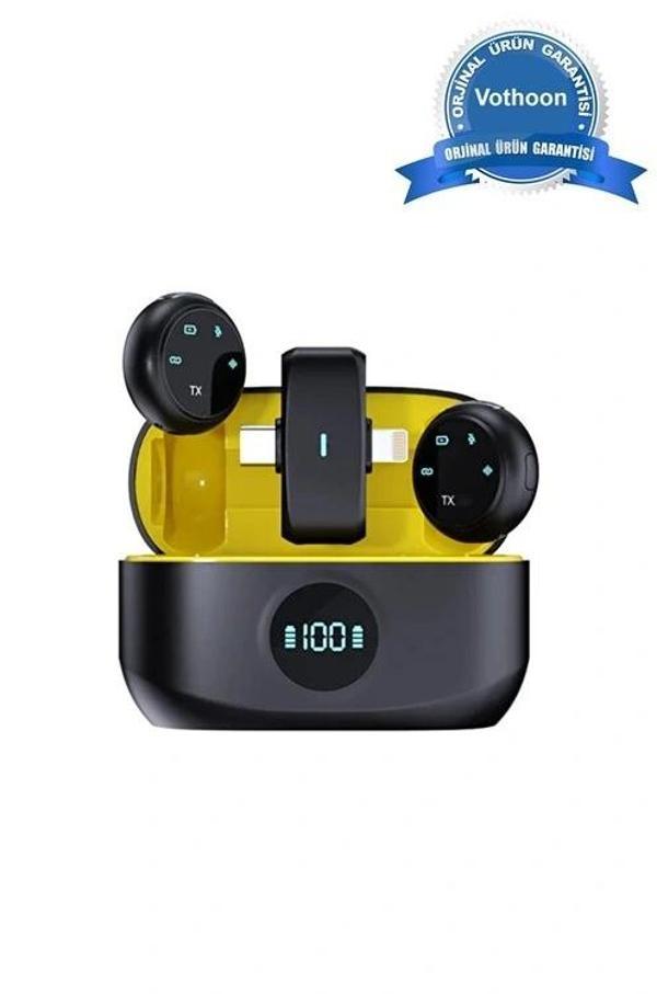 Kablosuz Profesyonel İkili Yayın Yaka Mikrofonu Şarj Kutu Mıknatıslı typce Lightning Çıkış Mikrofon - Image 1