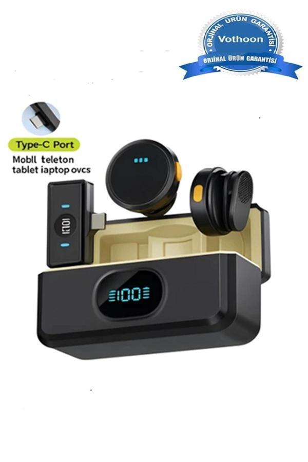 2 Adet Profesyonel Kablosuz Yaka Mikrofonu Typce uyumlu Manyetik Klipsli - Image 1