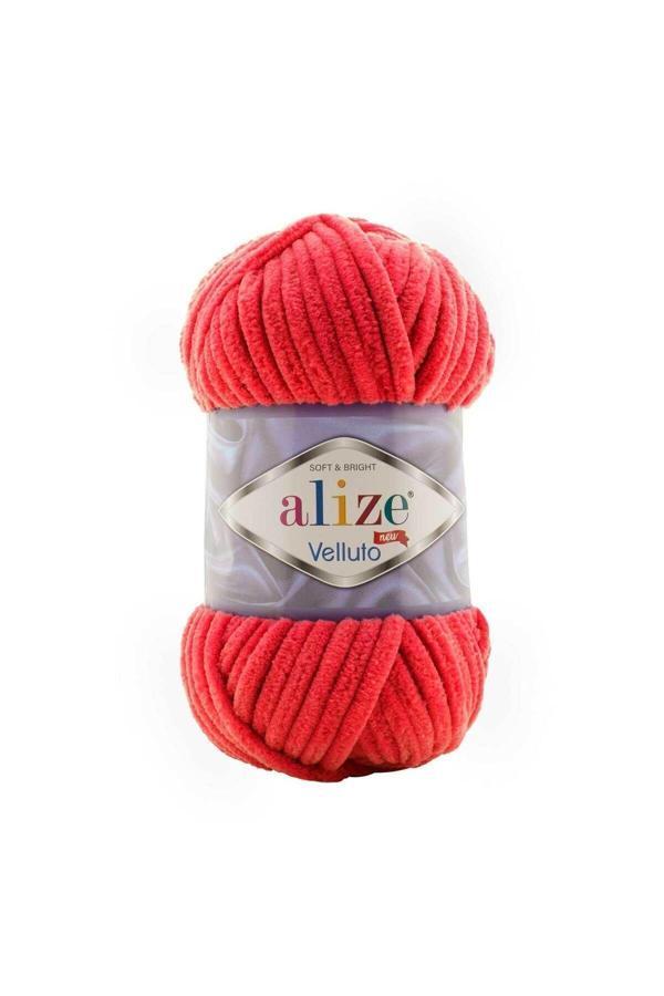 Alize 5 Adet Velluto Kadife El Örgü Ipliği Renk:56 Kırmızı - Image 1
