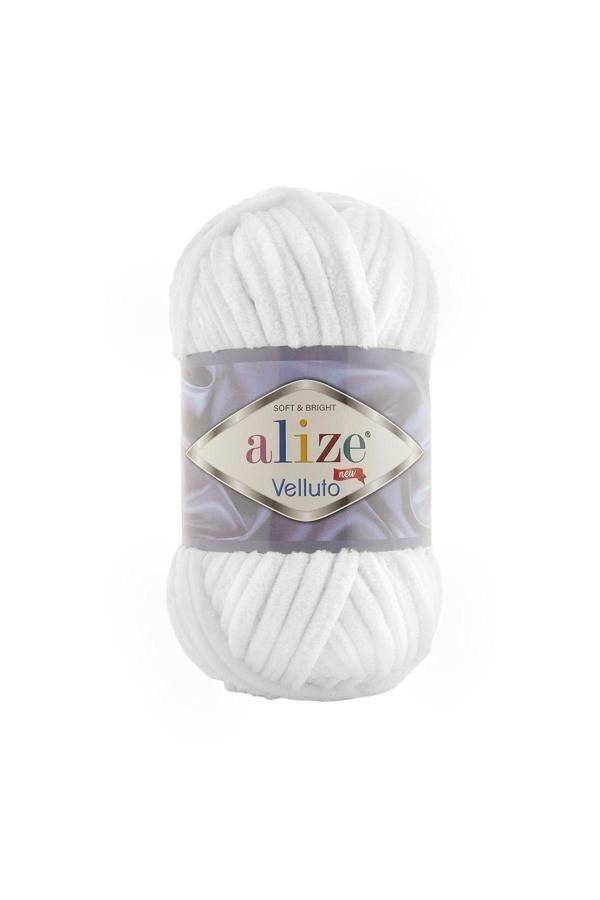 Alize 5 Adet Velluto Kadife El Örgü Ipliği 055 Beyaz - Image 1