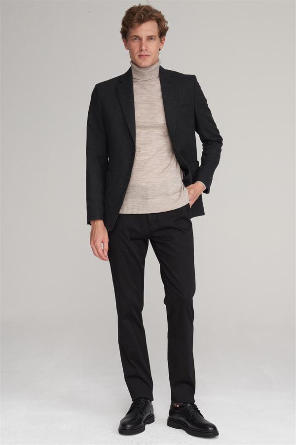 Mentality 6646 Erkek Regular Flanel Yan Cep Pantolon Siyah - Image 1