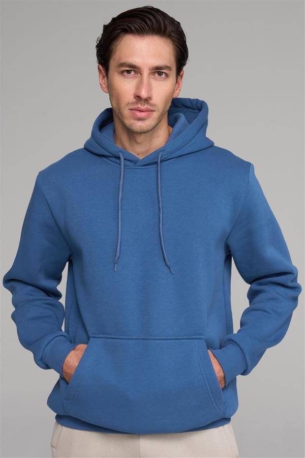 Çetinkaya Mentality 3035 3 İp Kapşonlu İndigo Sweatshirt - Image 1