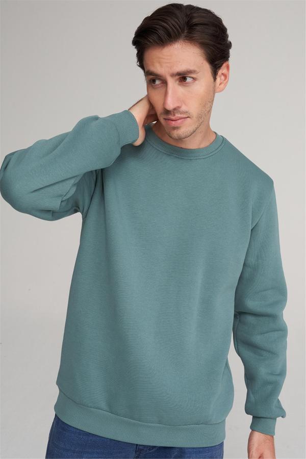 Çetinkaya Mentality 3036 3 İp Bisiklet Yaka MaviYeşil Sweatshirt - Image 1