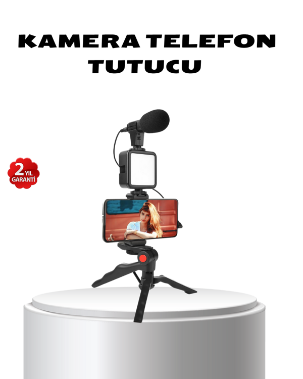 Video Çekim Kiti Tripod LED Işık Harici Mikrofon ve Bluetooth Kumanda Seti - Image 1