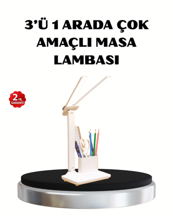 Kalemlik ve Telefon Standlı Masa Lambası – Kısılabilir LED Işık, Göz Dostu Tasarım - Image 1