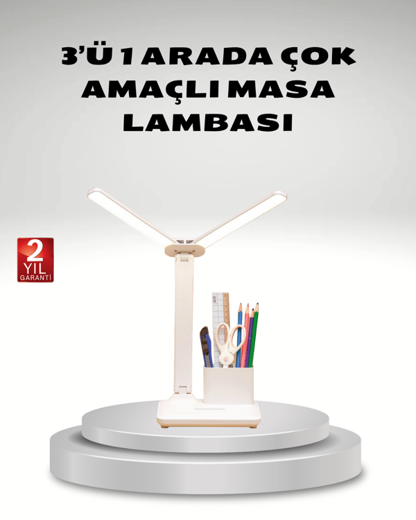 Kısılabilir LED Masa Lambası – Kalemlik ve Telefon Standlı, Göz Yormayan Işık - Image 1