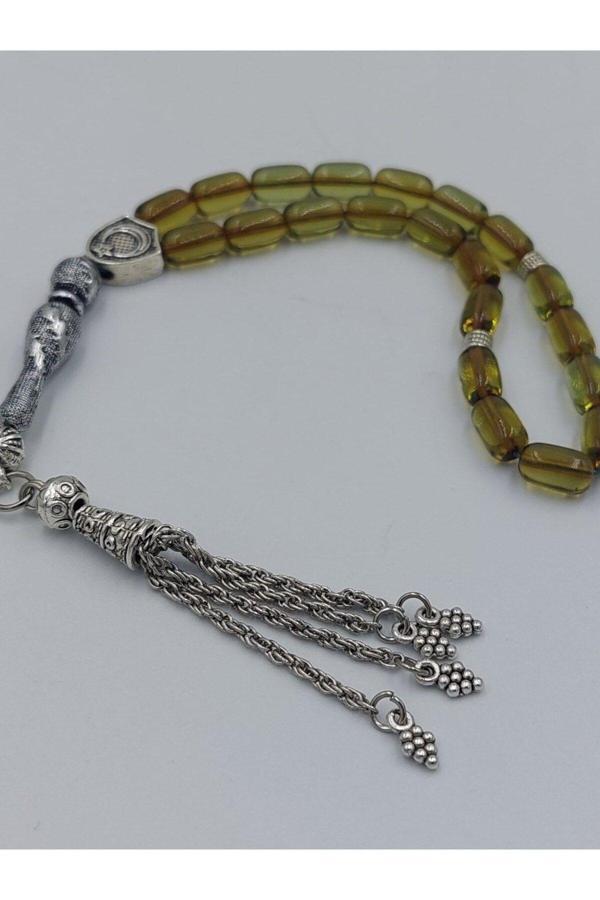 Şeffaf Yeşil Bilek Boy Alpaka Püskül Kehribar Tespih - Image 1