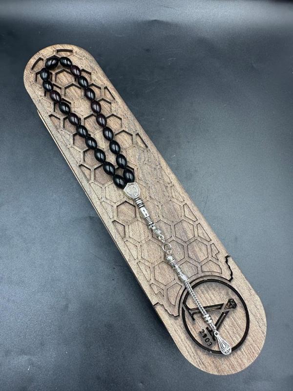 Alpaka YPüskül  Ateş Kehribar Tespih (Ahşap Kutulu) - Image 1