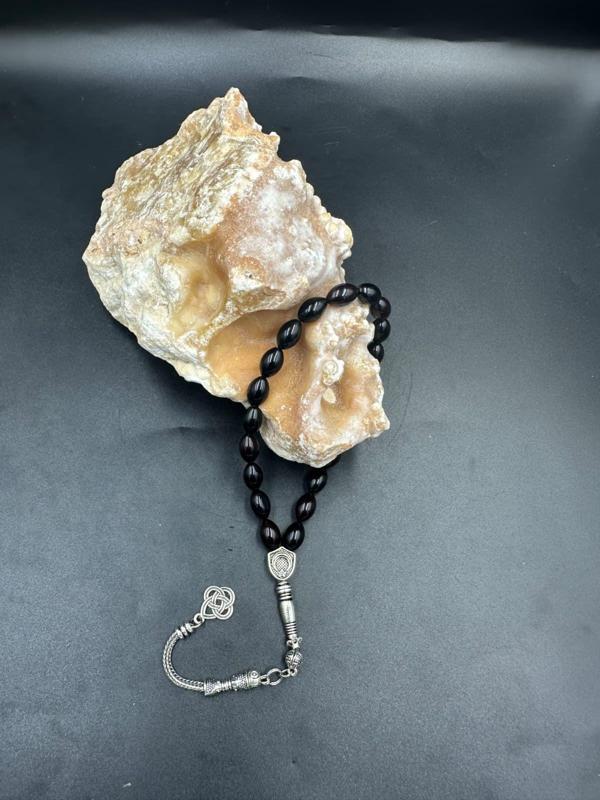 Alpaka Püskül  Ateş Kehribar Tespih (AHŞAP KUTULU) - Image 1