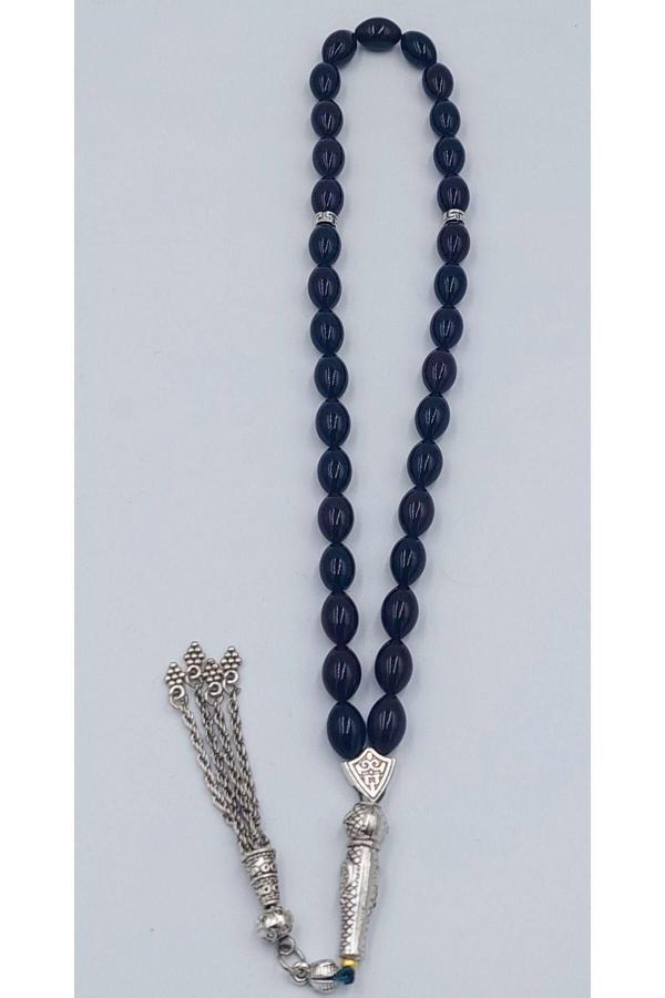 Arpa Kesim Alpaka Püskül Siyah Lacivert Ateş Kehribar Tespih - Image 1