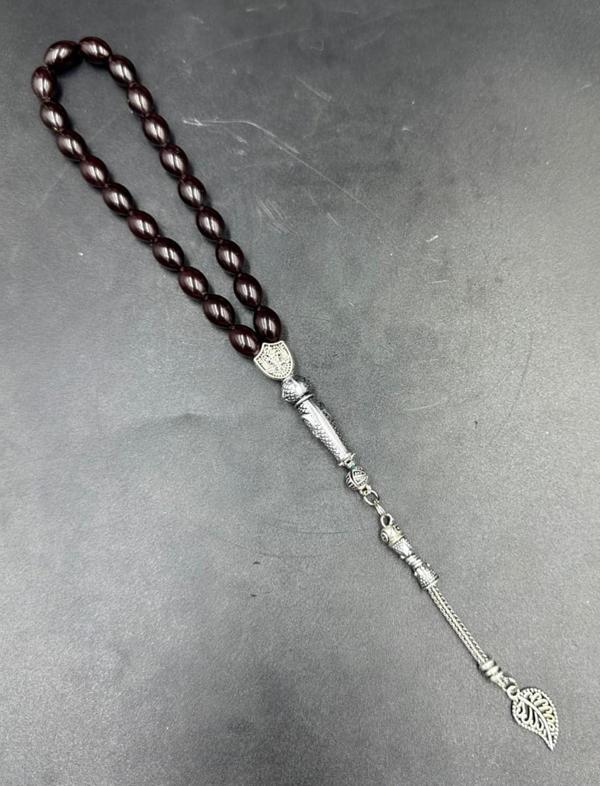 Alpaka Yaprak Püskül  Ateş Kehribar Tespih  - Image 1