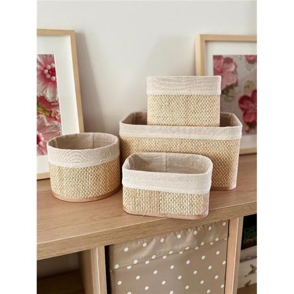 Akayev Beige Hasır 4Lü Sepet - Image 1