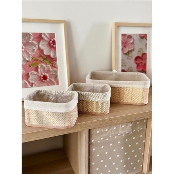 Akayev Beige Hasır 3Lü Sepet - Image 1